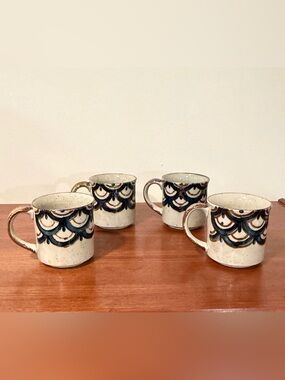 Vintage 1970s Otagiri Fish Scale Speckled Stoneware Mug Set of 4
